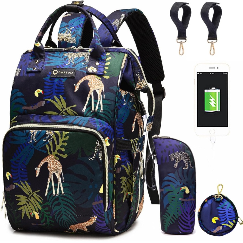 Diaper bag giraffe print blue